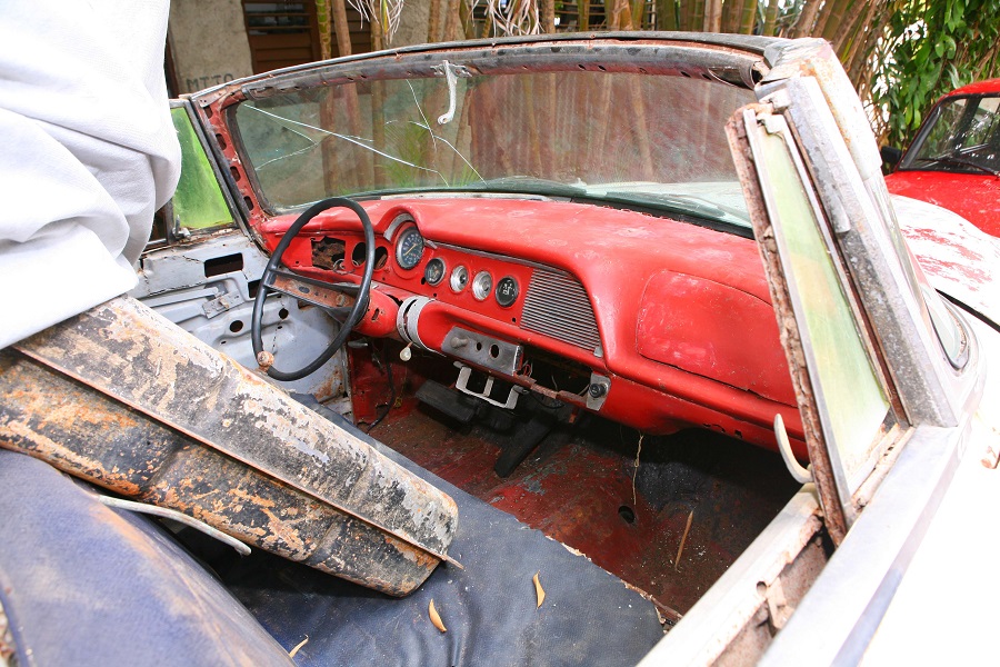Interior of Hemingway's 1955 Chrysler New Yorker, at Finca Vigia, showing Dodge dash and Russian gauges, April 2011; copyright Christopher P Baker